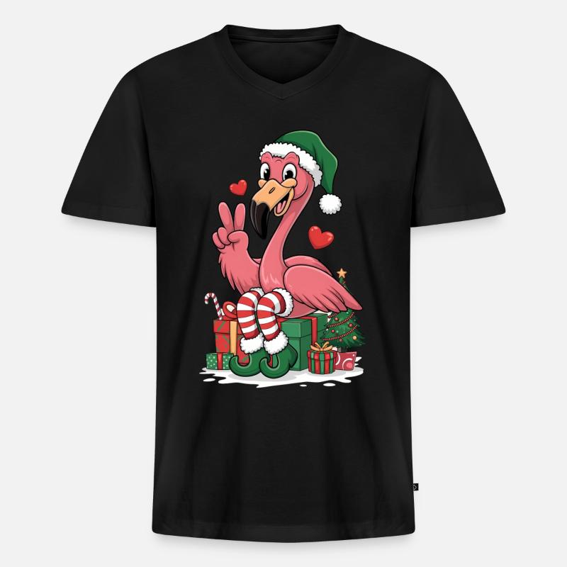 Flamingo Elfe Weihnachten - Männer Premium Bio T-Shirt mit V-Ausschnitt - Schwarz