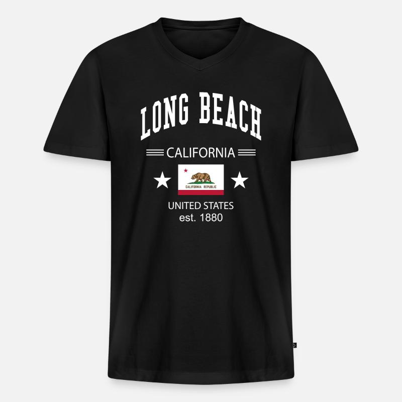 Long Beach - Männer Premium Bio T-Shirt mit V-Ausschnitt - Schwarz