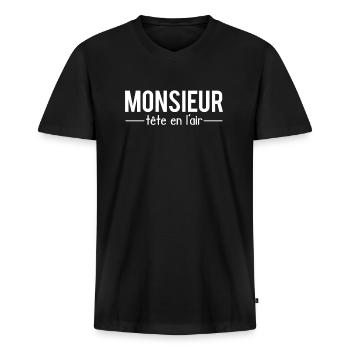 Monsieur tête en l'air distrait dans les nuages - T-shirt encolure en V Premium bio Homme - noir - Devant - Nico (187cm)