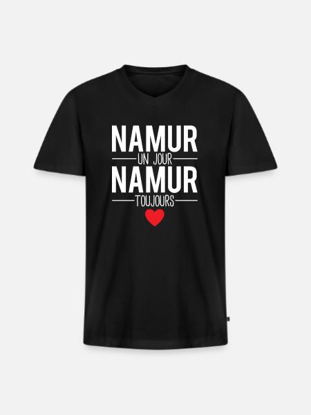 Namur un jour namur toujours cadeau namurois - T-shirt encolure en V Premium bio Homme - noir