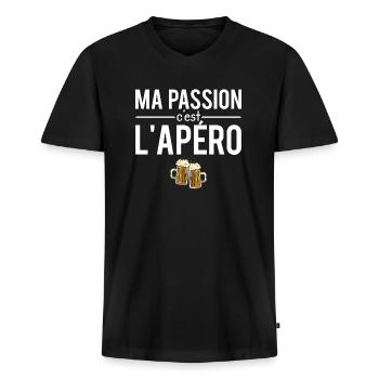 Ma passion c'est l'apéro alcool humour - T-shirt encolure en V Premium bio Homme - noir - Devant - Nico (187cm)