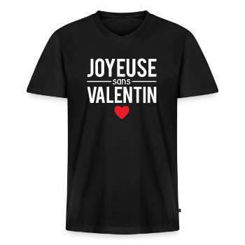 Joyeuse sans valentin blague célibataire humour - T-shirt encolure en V Premium bio Homme - noir - Devant - Nico (187cm)