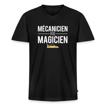 Mécanicien pas magicien garagiste voiture - T-shirt encolure en V Premium bio Homme - noir - Devant - Nico (187cm)