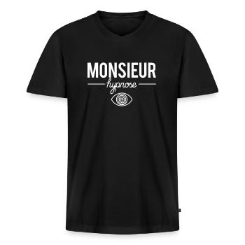 Monsieur hypnose thérapie conscience - T-shirt encolure en V Premium bio Homme - noir - Devant - Nico (187cm)