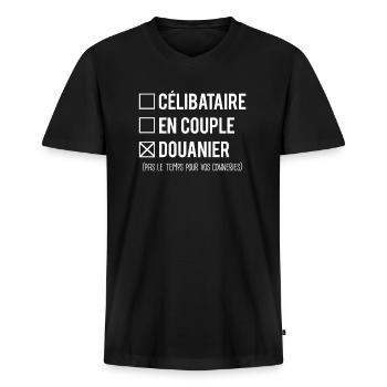 Célibataire en couple douanier situation amoureuse - T-shirt encolure en V Premium bio Homme - noir - Devant - Nico (187cm)