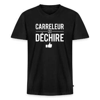 Carreleur qui déchire meilleur carreleur humour - T-shirt encolure en V Premium bio Homme - noir - Devant - Nico (187cm)