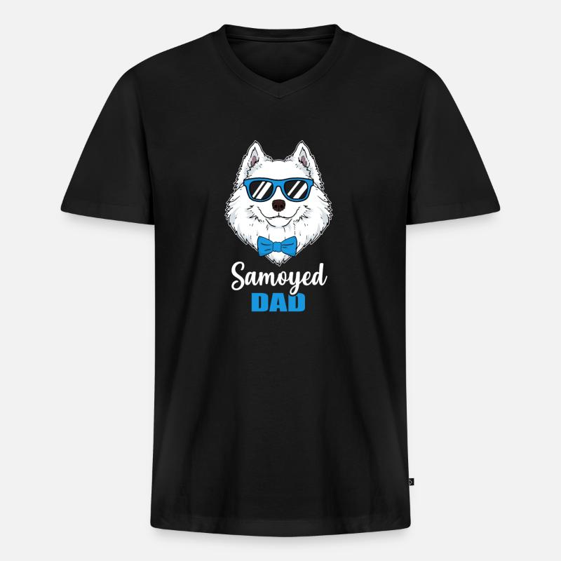 Samojede Hunde Papa Geschenk - Männer Premium Bio T-Shirt mit V-Ausschnitt - Schwarz