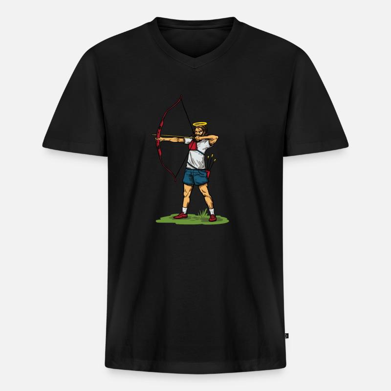 Coole Jesus Bogenschießen Geschenkidee - Männer Premium Bio T-Shirt mit V-Ausschnitt - Schwarz