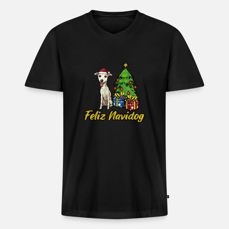 Feliz Navidog Whippet Hunde Geschenk - Männer Premium Bio T-Shirt mit V-Ausschnitt - Schwarz
