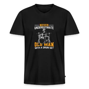 Unterschätze Niemals einen Alten Mann Drummer - Männer Premium Bio T-Shirt mit V-Ausschnitt - Schwarz - Vorne - Nico (187cm)