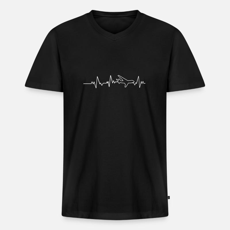 Herzschlag Stolzer Pilot Flugzeug Luftfahrt - Männer Premium Bio T-Shirt mit V-Ausschnitt - Schwarz