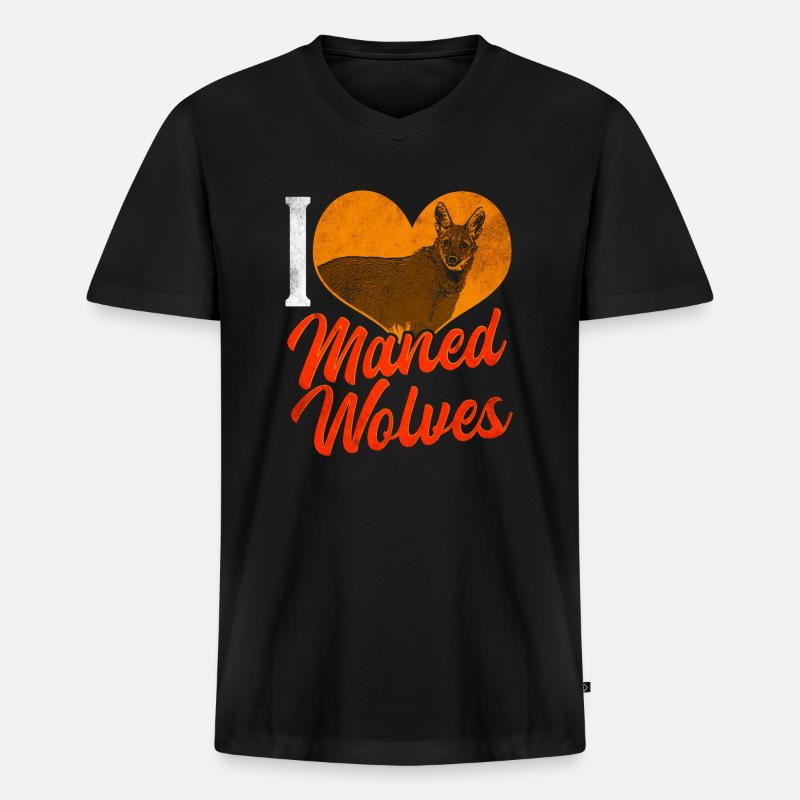 Mähnenwolf - Männer Premium Bio T-Shirt mit V-Ausschnitt - Schwarz