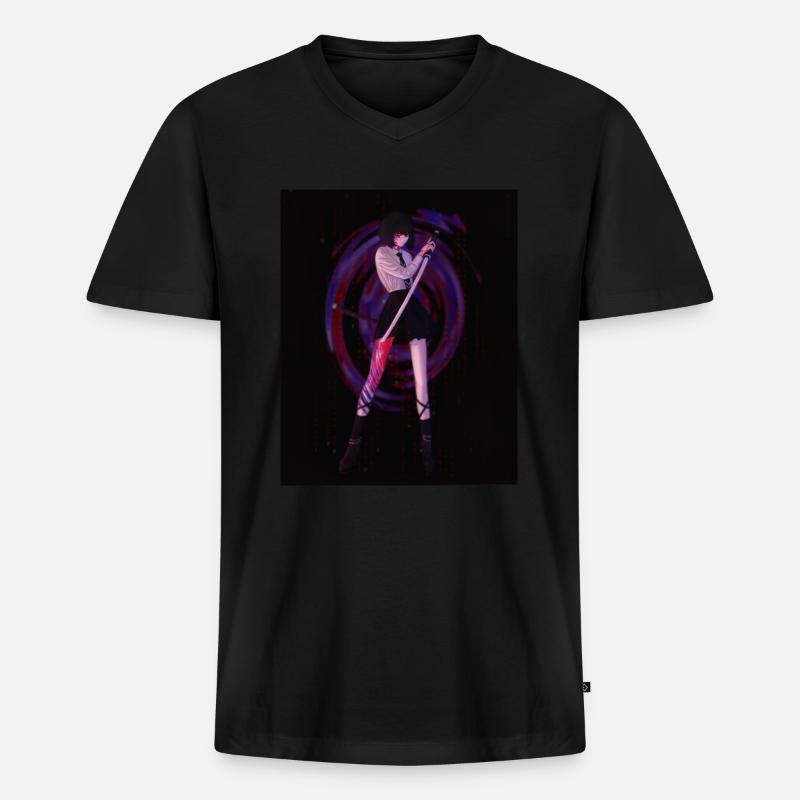 Samurai Mädchen - Männer Premium Bio T-Shirt mit V-Ausschnitt - Schwarz