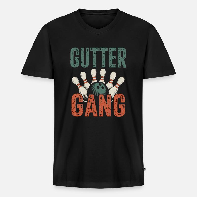 Gutter Gang Bowling Bowler - Männer Premium Bio T-Shirt mit V-Ausschnitt - Schwarz