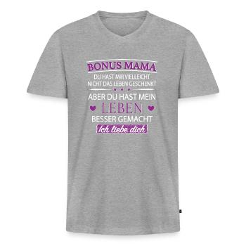 Bonus Mama - Männer Premium Bio T-Shirt mit V-Ausschnitt - Grau meliert - Vorne