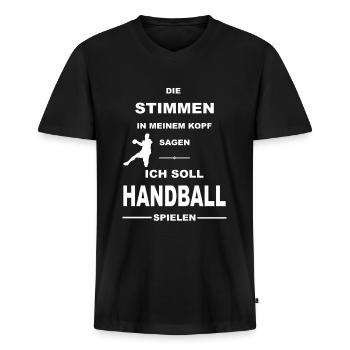 Handball Handballer Handballspieler Kreisläufer - Männer Premium Bio T-Shirt mit V-Ausschnitt - Schwarz - Vorne - Nico (187cm)