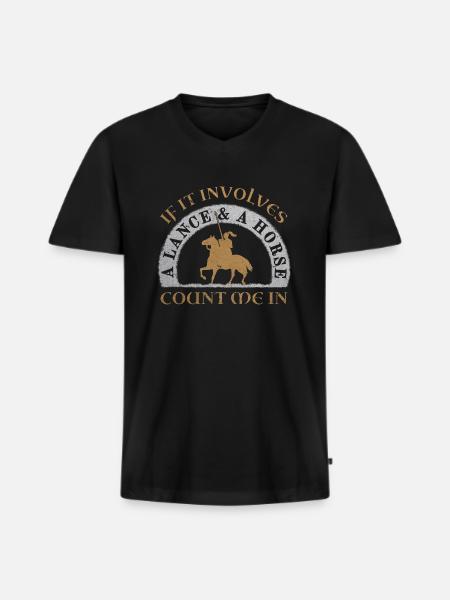 Tjost Lance Stabbing Knight on Horse Middle Ages - Men's Premium Organic T-shirt with V-neck - black