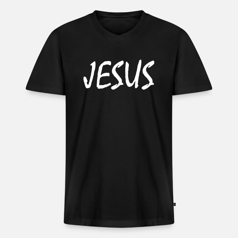 Jesus - Männer Premium Bio T-Shirt mit V-Ausschnitt - Schwarz