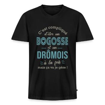 Drômois, dromois cadeau drôme, drome - T-shirt encolure en V Premium bio Homme - noir - Devant - Nico (187cm)