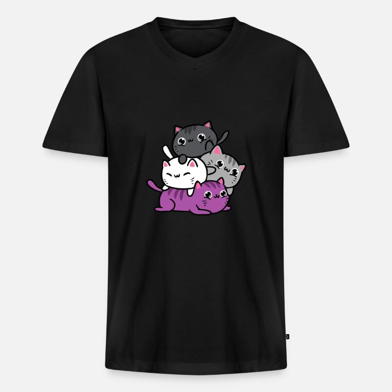 Ace Pride Katzen - Männer Premium Bio T-Shirt mit V-Ausschnitt - Schwarz