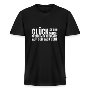 Glück ist für mich wenn mir niemand auf den Sack - Männer Premium Bio T-Shirt mit V-Ausschnitt - Schwarz - Vorne - Nico (187cm)