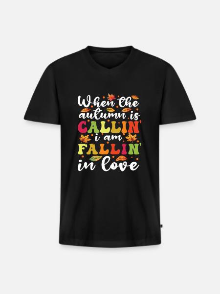Leaf Peeping Autumn Peeper - Männer Premium Bio T-Shirt mit V-Ausschnitt - Schwarz