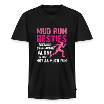 Mud Run Mudding Sistas Mudder - Männer Premium Bio T-Shirt mit V-Ausschnitt - Schwarz - Vorne - Nico (187cm)