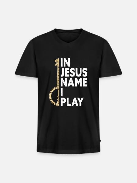 Bluegrass Banjo - Männer Premium Bio T-Shirt mit V-Ausschnitt - Schwarz