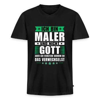 Ich bin Maler und nicht Gott - Männer Premium Bio T-Shirt mit V-Ausschnitt - Schwarz - Vorne - Nico (187cm)