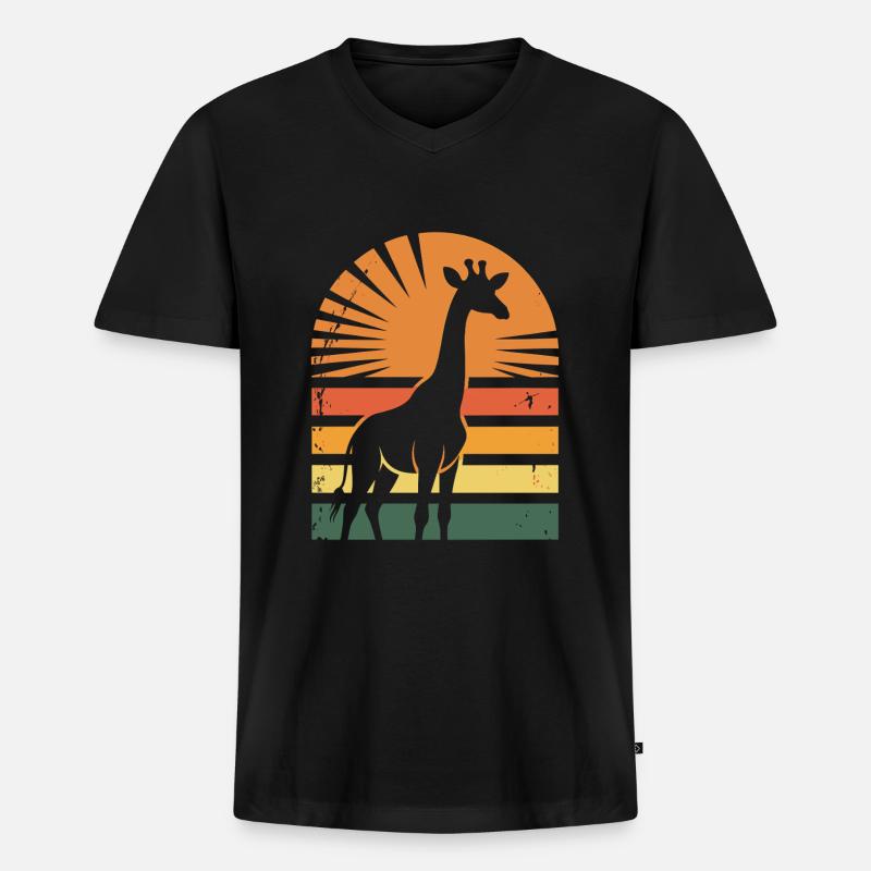 Giraffe - Männer Premium Bio T-Shirt mit V-Ausschnitt - Schwarz