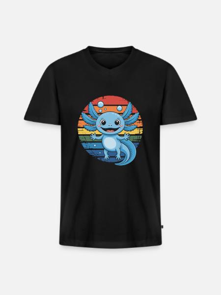 Axolotl Amphibie - Männer Premium Bio T-Shirt mit V-Ausschnitt - Schwarz