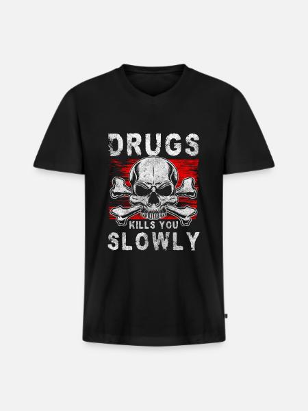 Drogenfrei Abhängig Gesund Joint - Männer Premium Bio T-Shirt mit V-Ausschnitt - Schwarz
