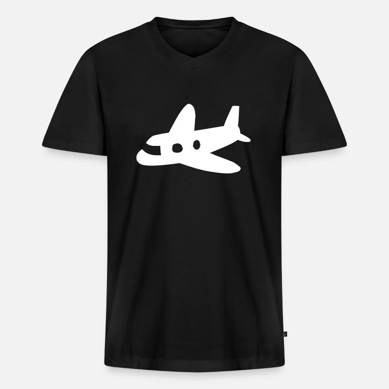 Flugzeug - Männer Premium Bio T-Shirt mit V-Ausschnitt - Schwarz