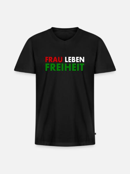 Frau leben freiheit - Männer Premium Bio T-Shirt mit V-Ausschnitt - Schwarz