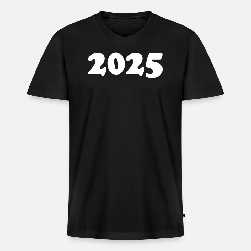 2025 - Männer Premium Bio T-Shirt mit V-Ausschnitt - Schwarz