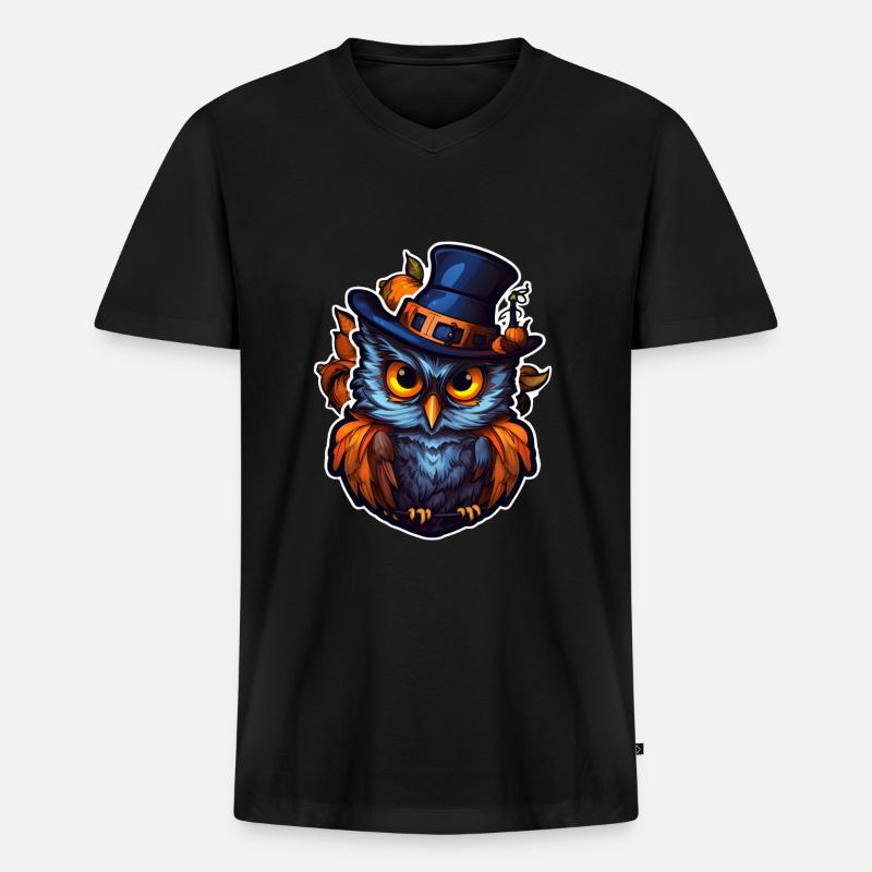 Halloween Eule - Männer Premium Bio T-Shirt mit V-Ausschnitt - Schwarz