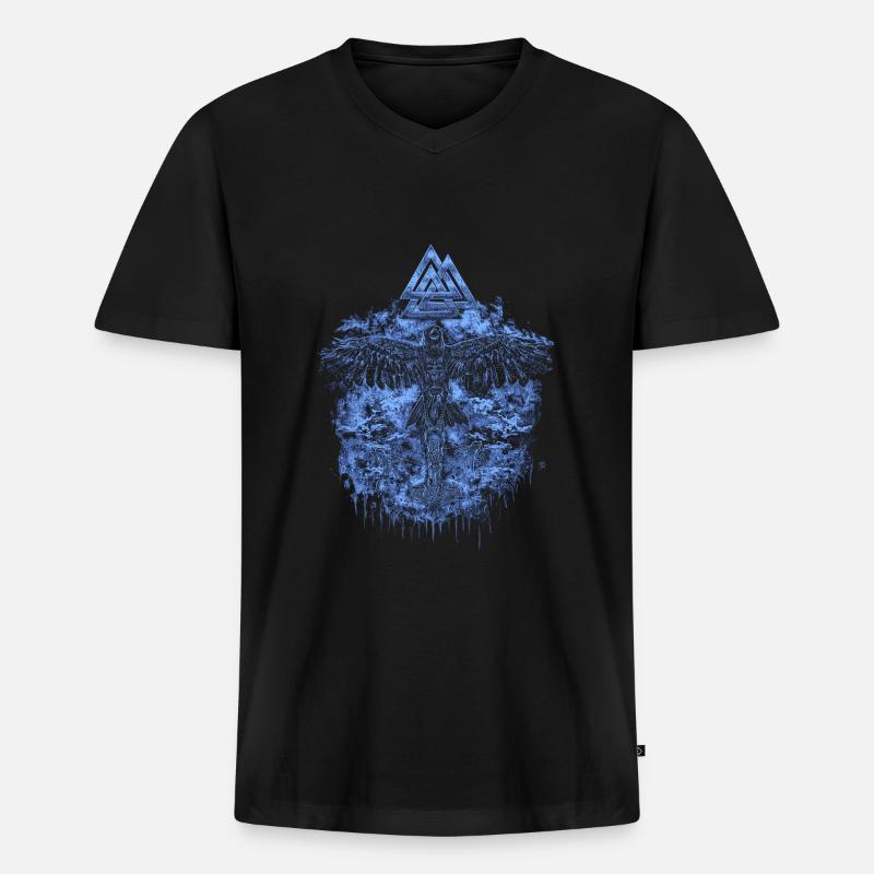 Wikinger Rabe Sky - Männer Premium Bio T-Shirt mit V-Ausschnitt - Schwarz