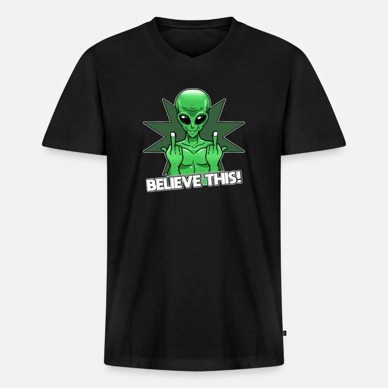 Alien Mittelfinger Glaube Es - Männer Premium Bio T-Shirt mit V-Ausschnitt - Schwarz