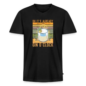 Oh c’est déjà gin o’clock drôle de gin dire - T-shirt encolure en V Premium bio Homme - noir - Devant - Nico (187cm)