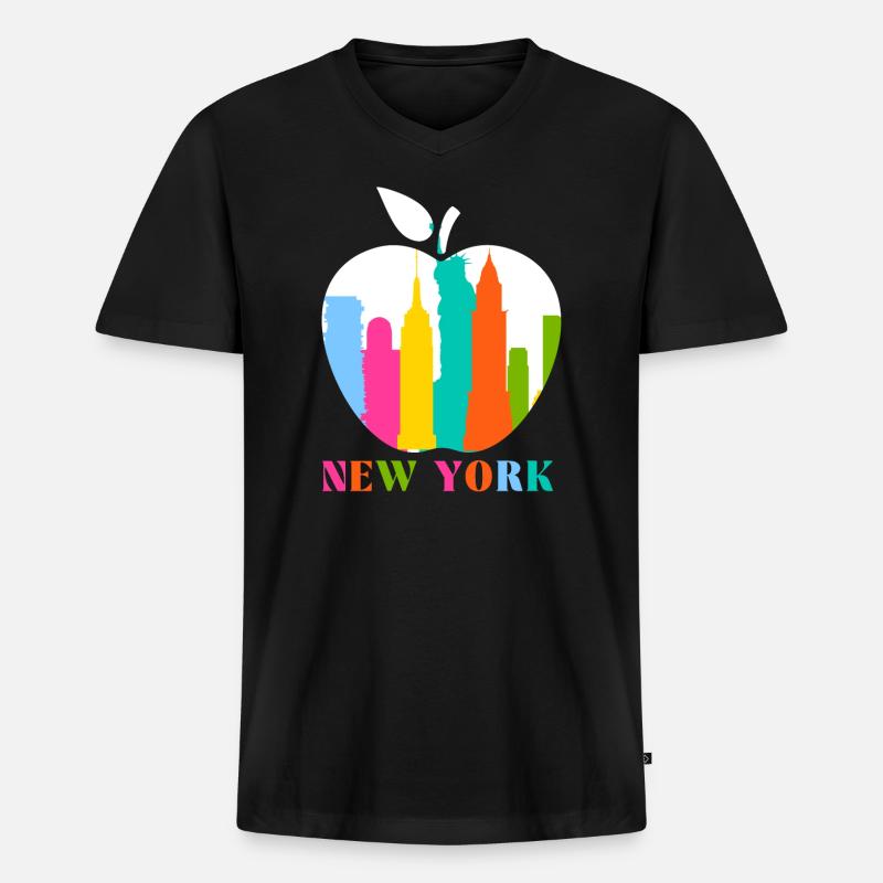 New York - Männer Premium Bio T-Shirt mit V-Ausschnitt - Schwarz