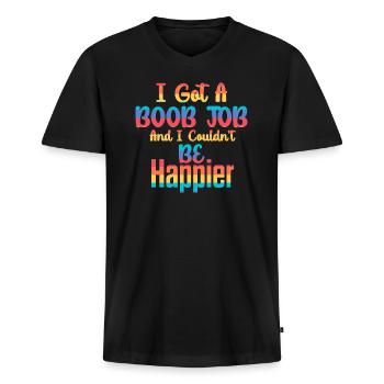I Got A Boob Surgery Couldn't Be Happier - Men's Premium Organic T-shirt with V-neck - black - Front - Nico (187cm)