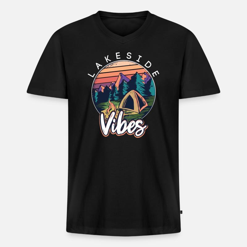 Lakeside-Vibes-Modus - Männer Premium Bio T-Shirt mit V-Ausschnitt - Schwarz