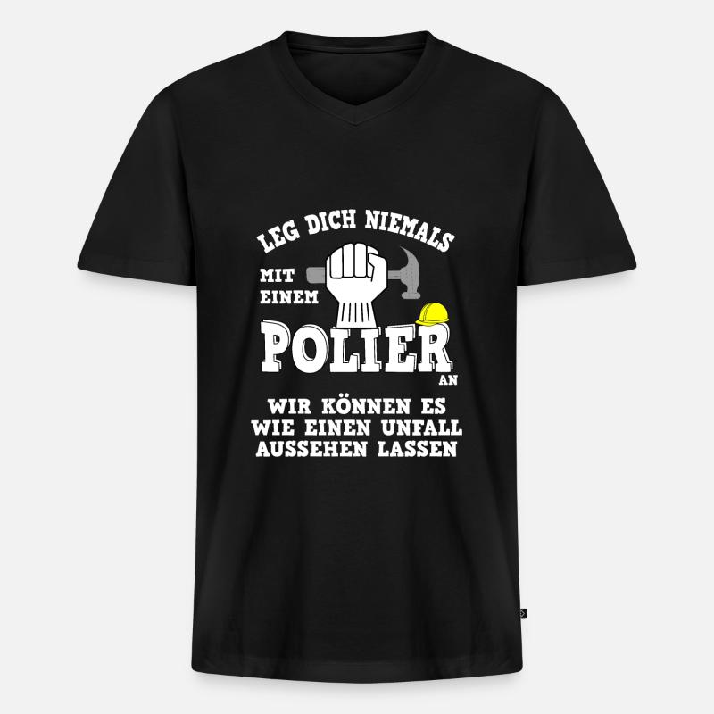 Polier Unfall Spruch - Männer Premium Bio T-Shirt mit V-Ausschnitt - Schwarz