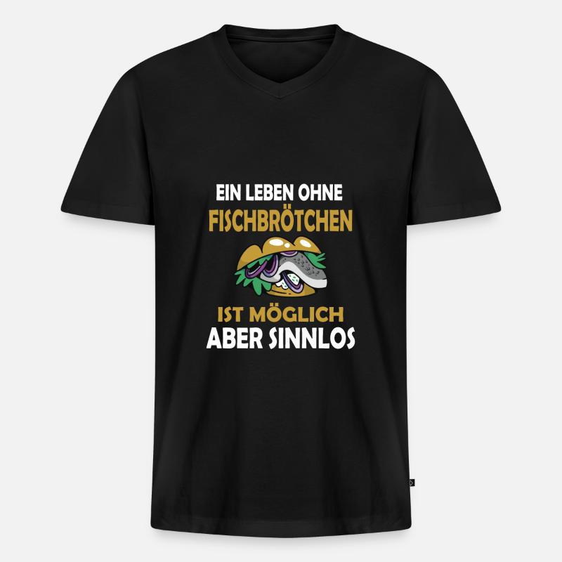 Fischbrötchen mit Pommes - Männer Premium Bio T-Shirt mit V-Ausschnitt - Schwarz