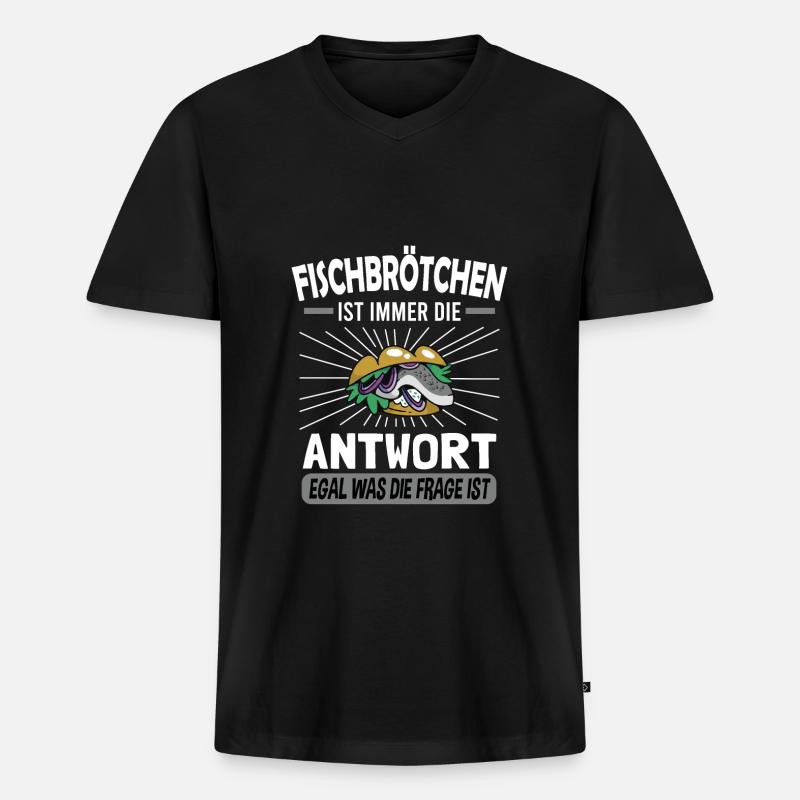 Fischbrötchen mit Pommes - Männer Premium Bio T-Shirt mit V-Ausschnitt - Schwarz