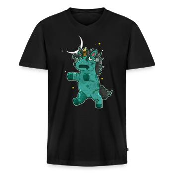 Halloween Zombie Einhorn - Männer Premium Bio T-Shirt mit V-Ausschnitt - Schwarz - Vorne - Nico (187cm)