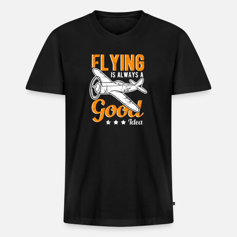 Fliegen Pilot Flugzeug Spruch - Männer Premium Bio T-Shirt mit V-Ausschnitt - Schwarz