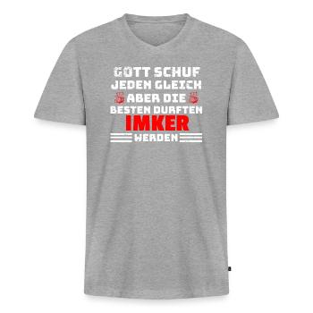 Imker Bienen Spruch - Männer Premium Bio T-Shirt mit V-Ausschnitt - Grau meliert - Vorne