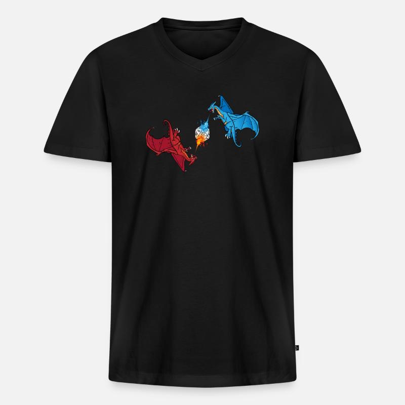 Drachen Würfelspiel Fantasy - Männer Premium Bio T-Shirt mit V-Ausschnitt - Schwarz