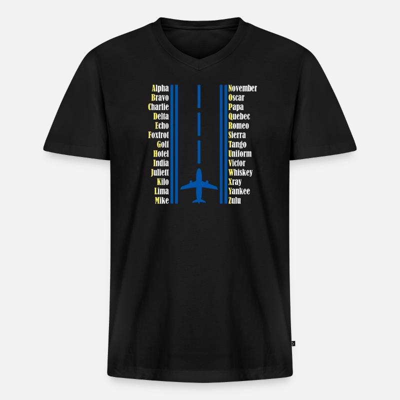 Pilot Pilotenalphabet - Männer Premium Bio T-Shirt mit V-Ausschnitt - Schwarz